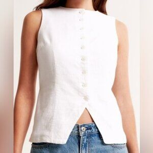 NEW Rachel Zoe White Button Down Sleeveless Top Vest Linen L